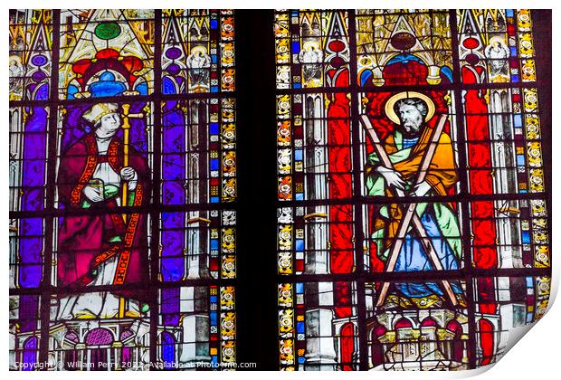 Bishop Saint Stained Glass Saint Severin Church Paris France Print by William Perry