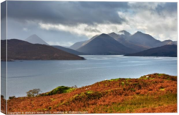 Cuillins of Skye from North Fearns Raasay Scotland Canvas Print by Barbara Jones