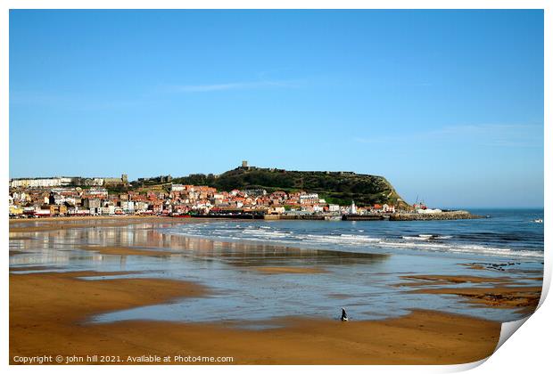 Scarborough at low tide. Print by john hill