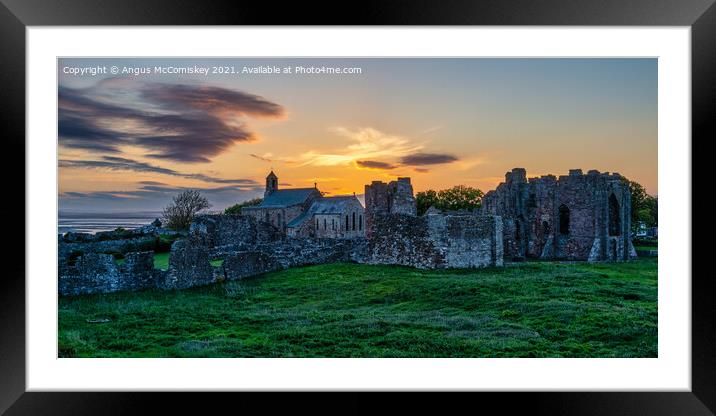 Lindisfarne Priory sunset Framed Mounted Print by Angus McComiskey