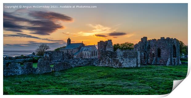 Lindisfarne Priory sunset Print by Angus McComiskey