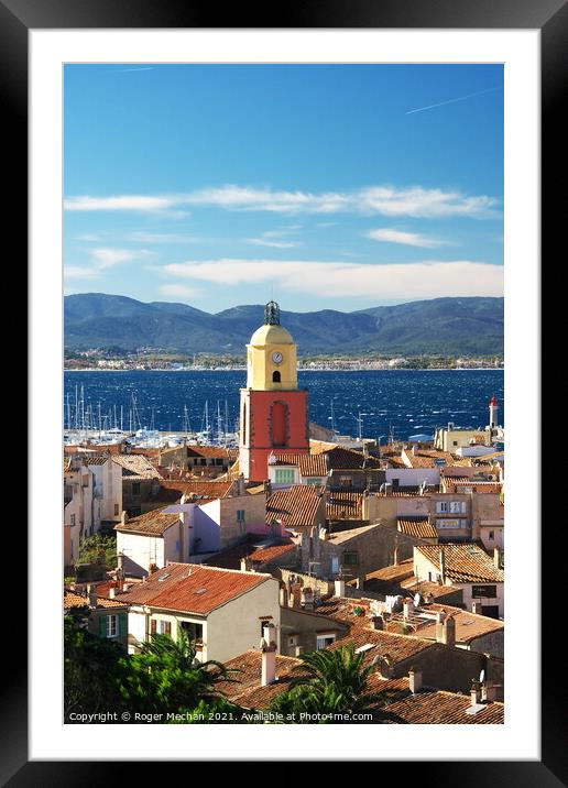St Tropez's Red Roofs and Colourful Church Framed Mounted Print by Roger Mechan