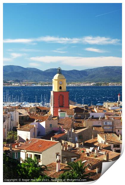 St Tropez's Red Roofs and Colourful Church Print by Roger Mechan