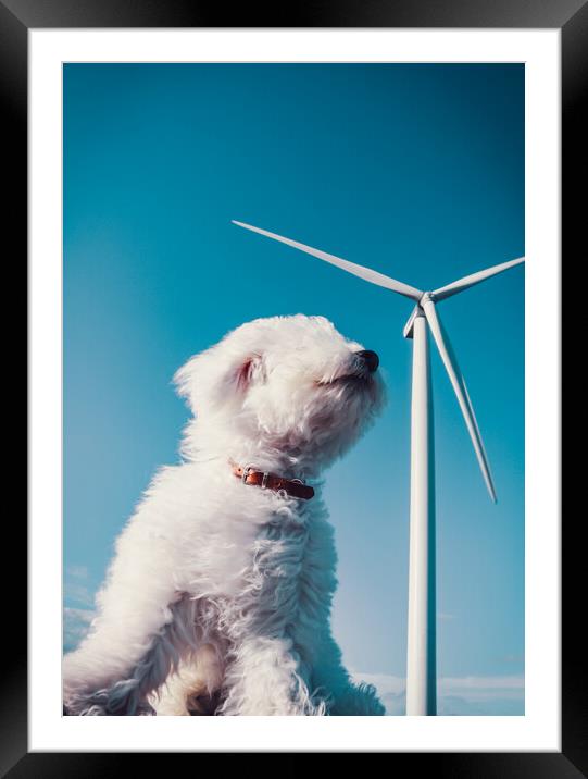Wind turbine in the wind Framed Mounted Print by Laurent Renault