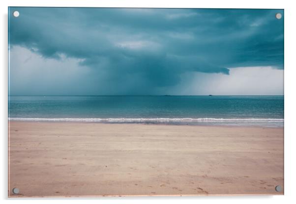 Unsettled dark sky over the beach in Brittany Acrylic by Laurent Renault