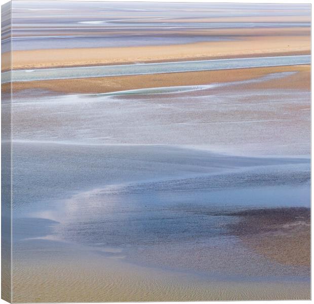flowing sea water on sand at low tide near Mont Saint-Michel Canvas Print by Laurent Renault