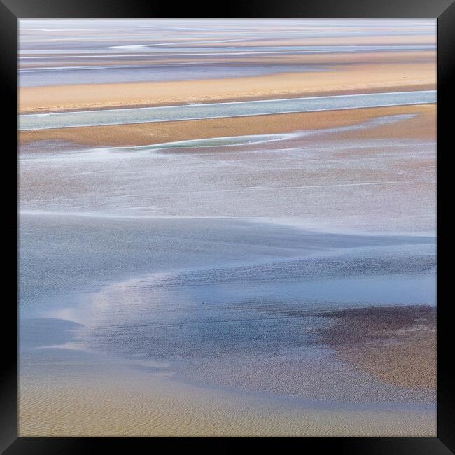 flowing sea water on sand at low tide near Mont Saint-Michel Framed Print by Laurent Renault