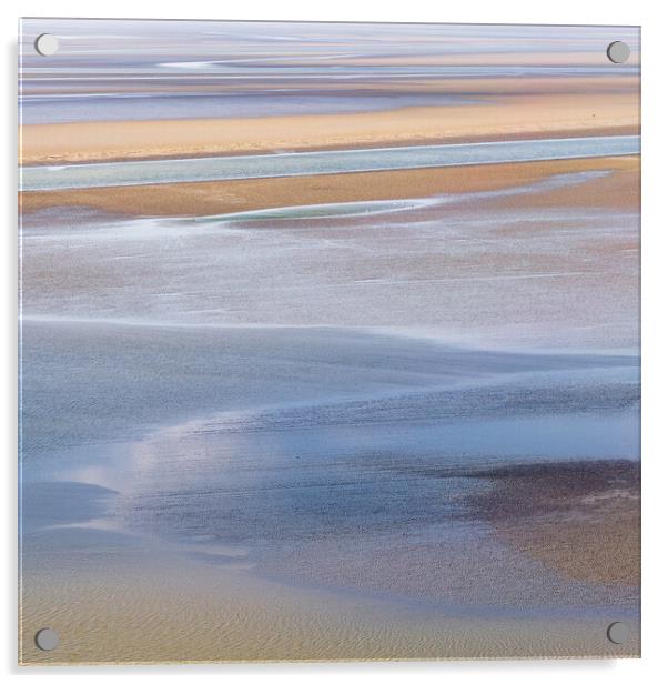 flowing sea water on sand at low tide near Mont Saint-Michel Acrylic by Laurent Renault