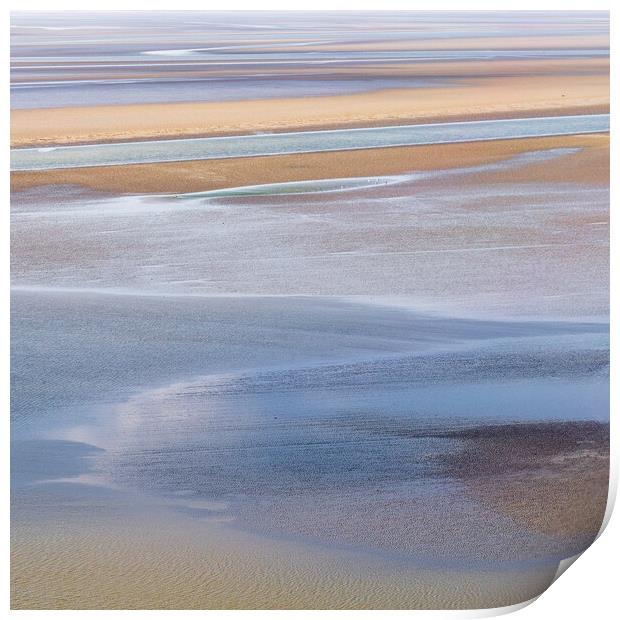 flowing sea water on sand at low tide near Mont Saint-Michel Print by Laurent Renault