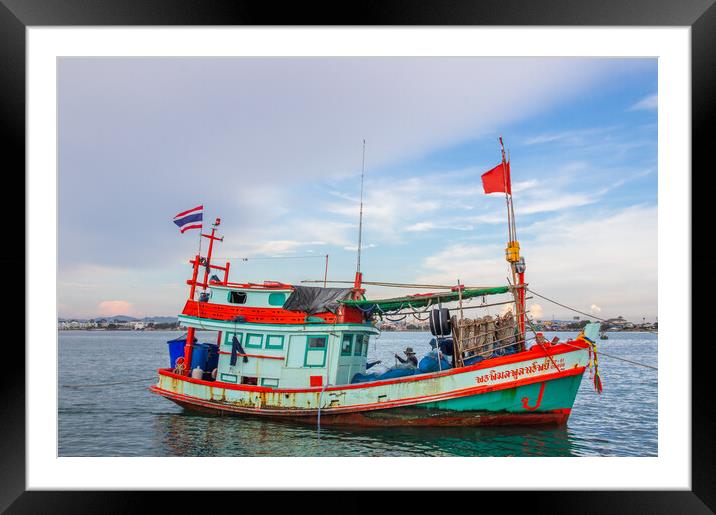  a fishing boat at a Pier in Thailand Southeast Asia Framed Mounted Print by Wilfried Strang