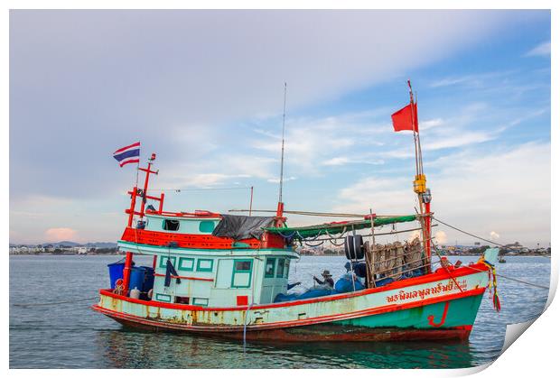  a fishing boat at a Pier in Thailand Southeast Asia Print by Wilfried Strang