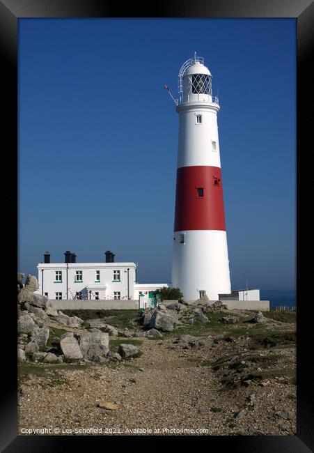Iconic Portland Bill Lighthouse Guides Passing Shi Framed Print by Les Schofield