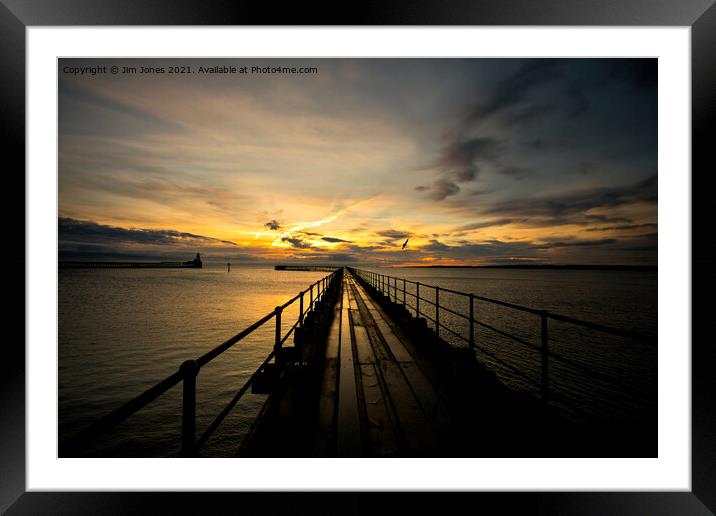 Sunrise over the Old Wooden Pier at Blyth (2) Framed Mounted Print by Jim Jones