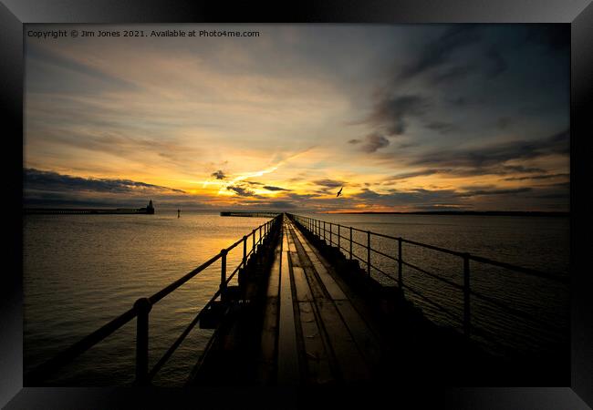 Sunrise over the Old Wooden Pier at Blyth (2) Framed Print by Jim Jones