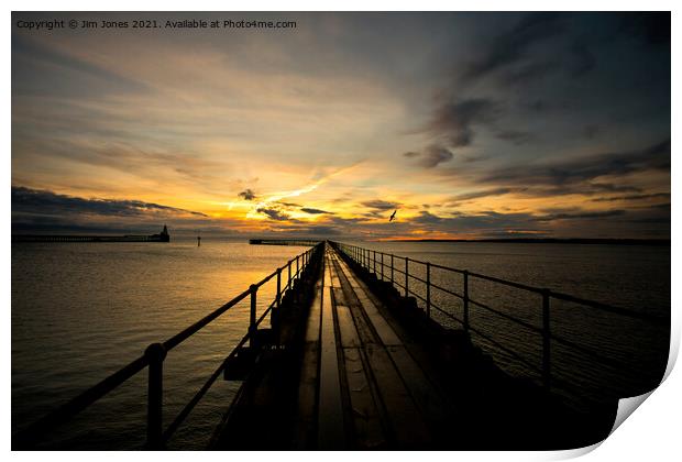 Sunrise over the Old Wooden Pier at Blyth (2) Print by Jim Jones