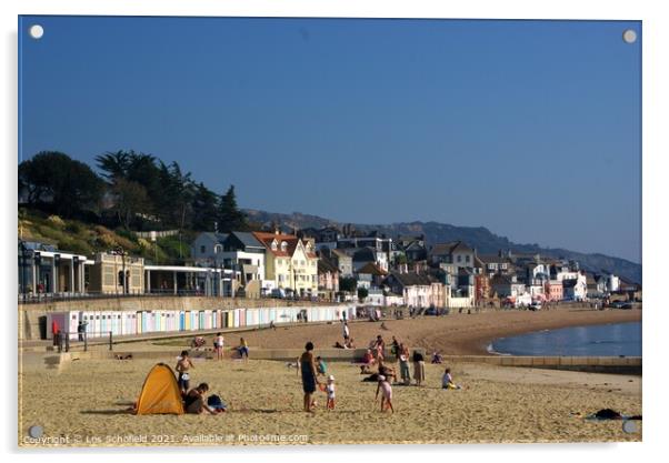 Lyme Regis Beach Acrylic by Les Schofield