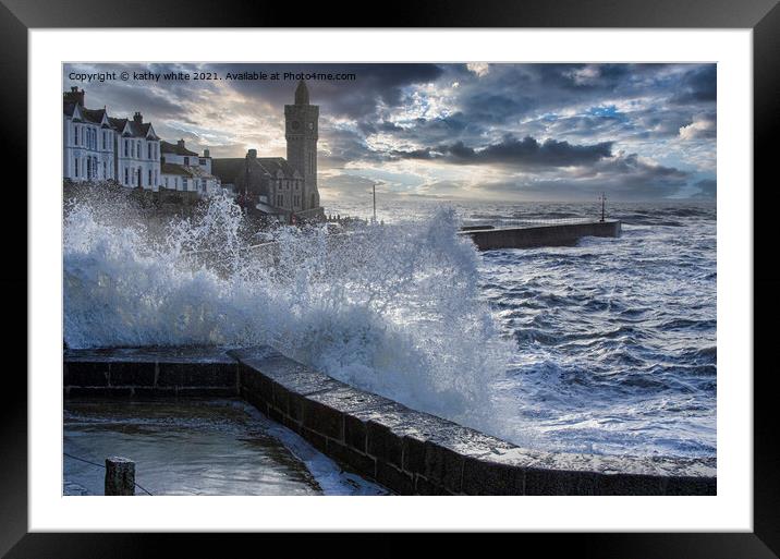 Porthleven storm  Cornwall Clock tower Framed Mounted Print by kathy white