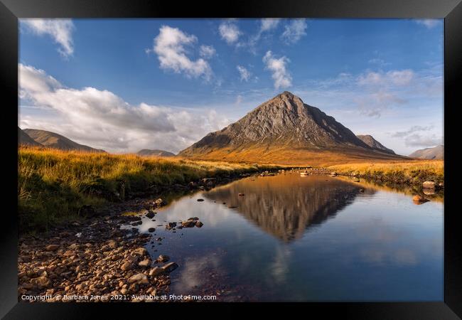 Buachaille Etive Mor River Coupall GlenCoe  Framed Print by Barbara Jones