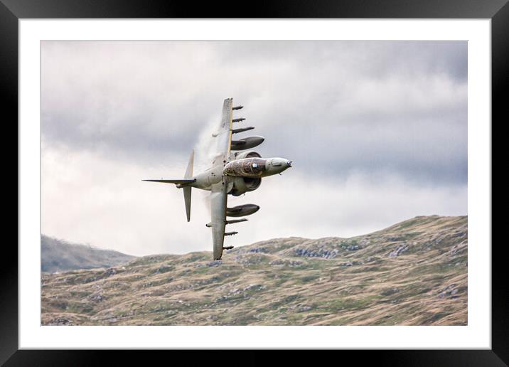 RAF Harrier entering a low flying area. Framed Mounted Print by Rory Trappe