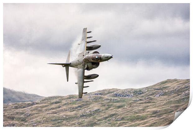 RAF Harrier entering a low flying area. Print by Rory Trappe