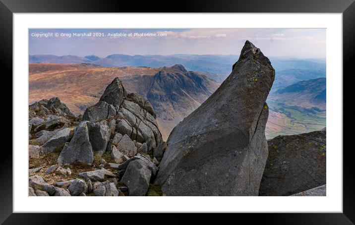 Langdale Pikes from Bowfell Framed Mounted Print by Greg Marshall