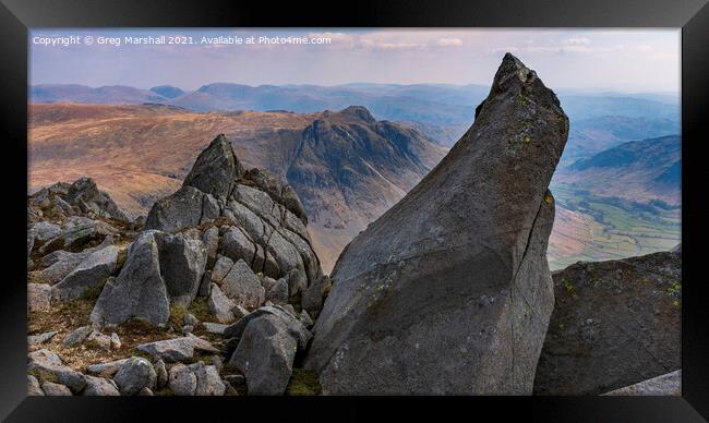 Langdale Pikes from Bowfell Framed Print by Greg Marshall