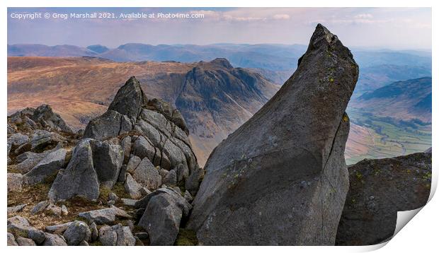 Langdale Pikes from Bowfell Print by Greg Marshall