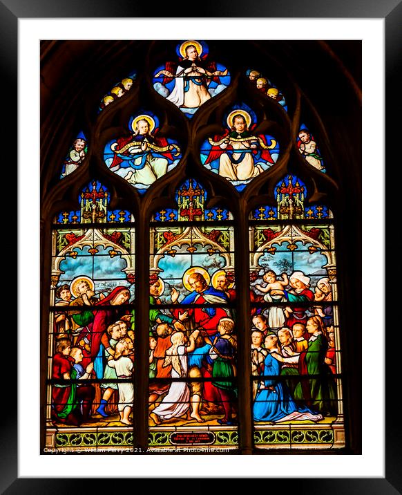 Jesus Christ Children Angels Stained Glass Saint Severin Church  Framed Mounted Print by William Perry