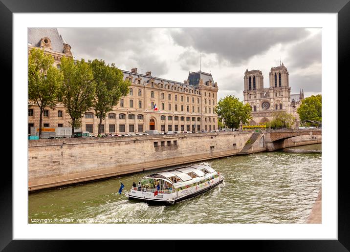 Towers Seine River Bridge Notre Dame Cathedral Paris France Framed Mounted Print by William Perry