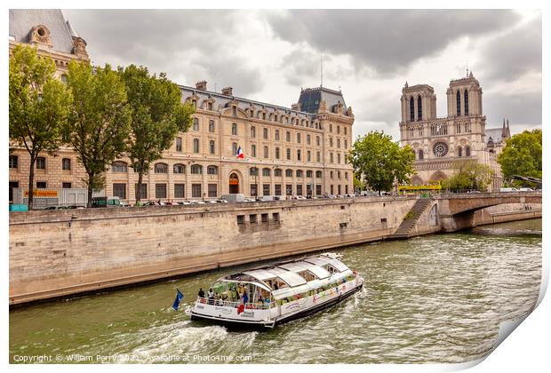 Towers Seine River Bridge Notre Dame Cathedral Paris France Print by William Perry