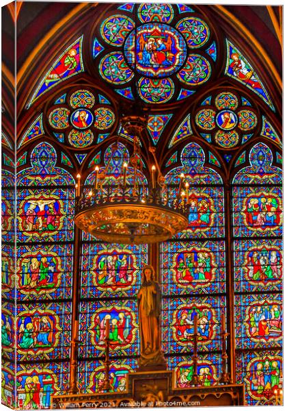 Mary Statue Candles Stained Glass Notre Dame Cathedral Paris Fra Canvas Print by William Perry