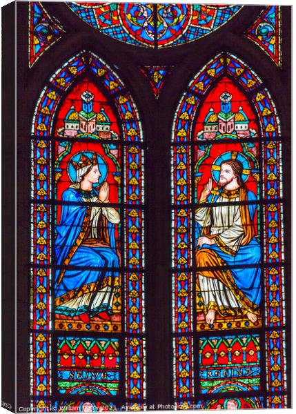 Jesus Mary Paris Stained Glass Notre Dame Cathedral Paris France Canvas Print by William Perry