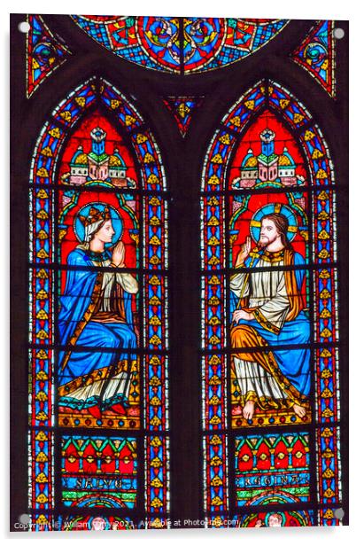 Jesus Mary Paris Stained Glass Notre Dame Cathedral Paris France Acrylic by William Perry