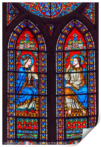 Jesus Mary Paris Stained Glass Notre Dame Cathedral Paris France Print by William Perry