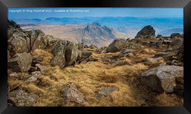 View of The Langdale Pikes, Lake District Framed Print by Greg Marshall