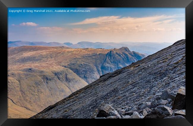 Langdale Pikes looking across Great Slab near Bowfell Lake District Framed Print by Greg Marshall