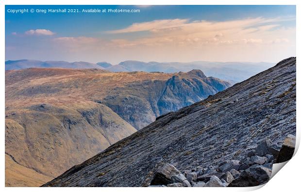 Langdale Pikes looking across Great Slab near Bowfell Lake District Print by Greg Marshall