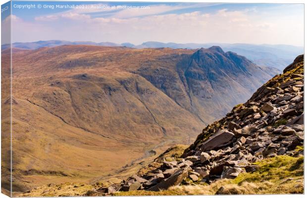 Langdale Pikes looking across Great Slab near Bowfell Lake District Canvas Print by Greg Marshall