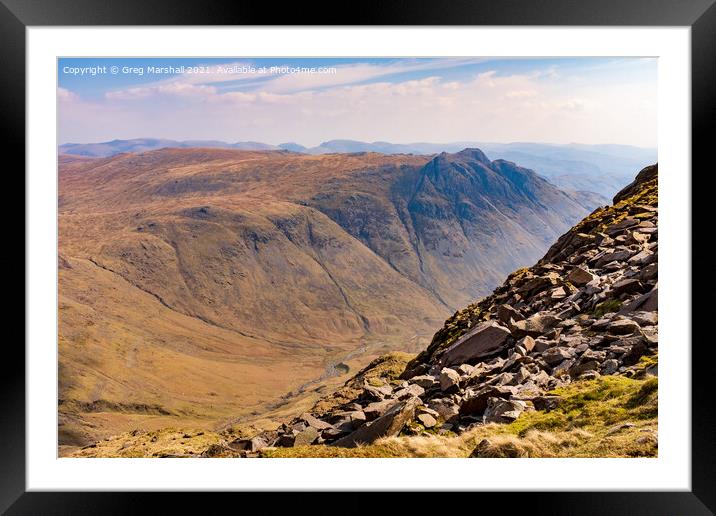 Langdale Pikes looking across Great Slab near Bowfell Lake District Framed Mounted Print by Greg Marshall