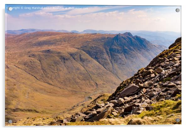 Langdale Pikes looking across Great Slab near Bowfell Lake District Acrylic by Greg Marshall