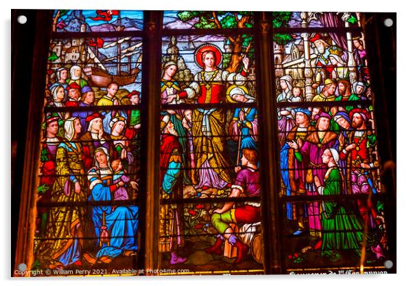 Saint Marie Madeleine Postel Stained Glass Saint Severin Church  Acrylic by William Perry