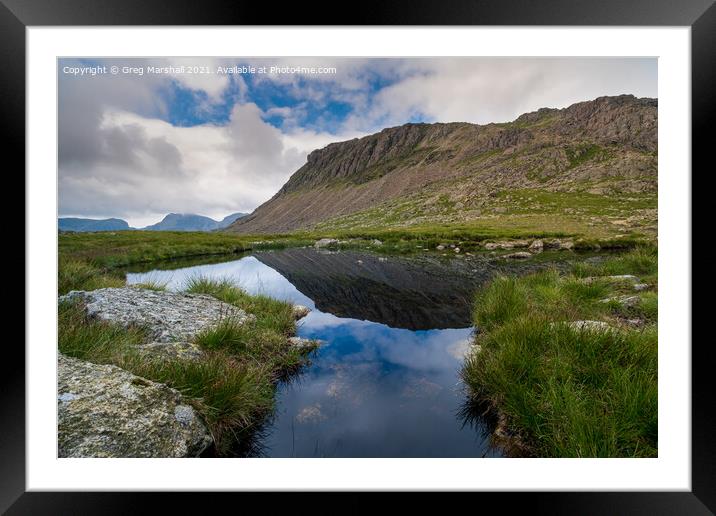 Bowfell from Three Tarns Crinkle Crags Lake District Framed Mounted Print by Greg Marshall