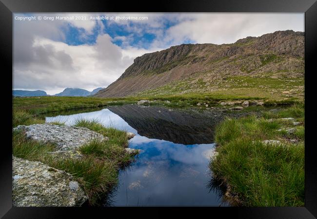 Bowfell from Three Tarns Crinkle Crags Lake District Framed Print by Greg Marshall
