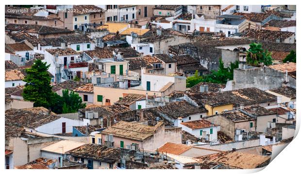 Rooftops in Pollensa Mallorca Print by Greg Marshall