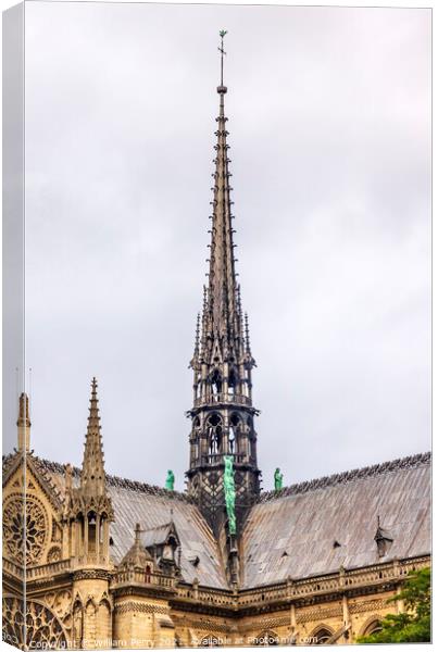 Black Spire Tower Notre Dame Cathedral Paris France Canvas Print by William Perry
