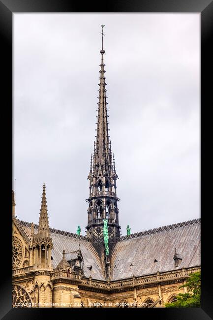 Black Spire Tower Notre Dame Cathedral Paris France Framed Print by William Perry