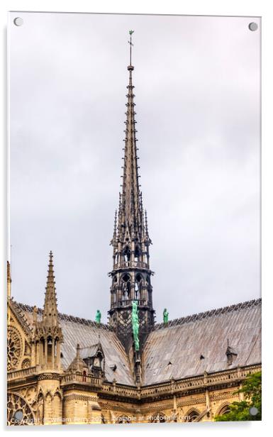 Black Spire Tower Notre Dame Cathedral Paris France Acrylic by William Perry