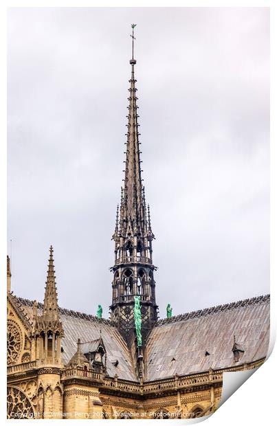 Black Spire Tower Notre Dame Cathedral Paris France Print by William Perry
