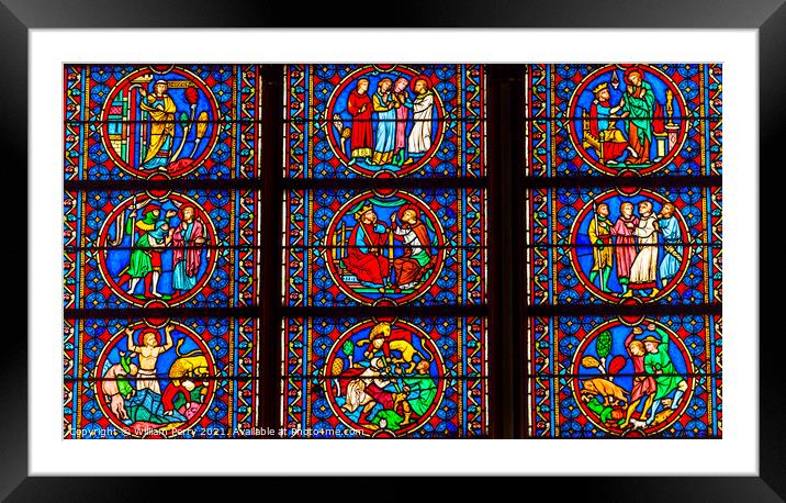 Kings Saints Stained Glass Notre Dame Cathedral Paris France Framed Mounted Print by William Perry