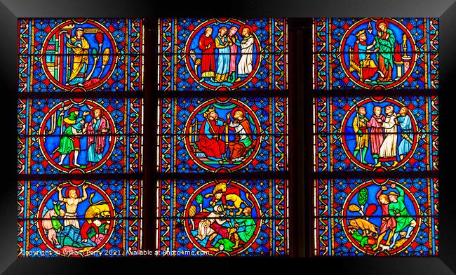 Kings Saints Stained Glass Notre Dame Cathedral Paris France Framed Print by William Perry